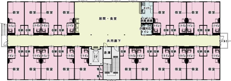 サービス付き高齢者向け住宅 にっこり山城の2Fのフロアマップ