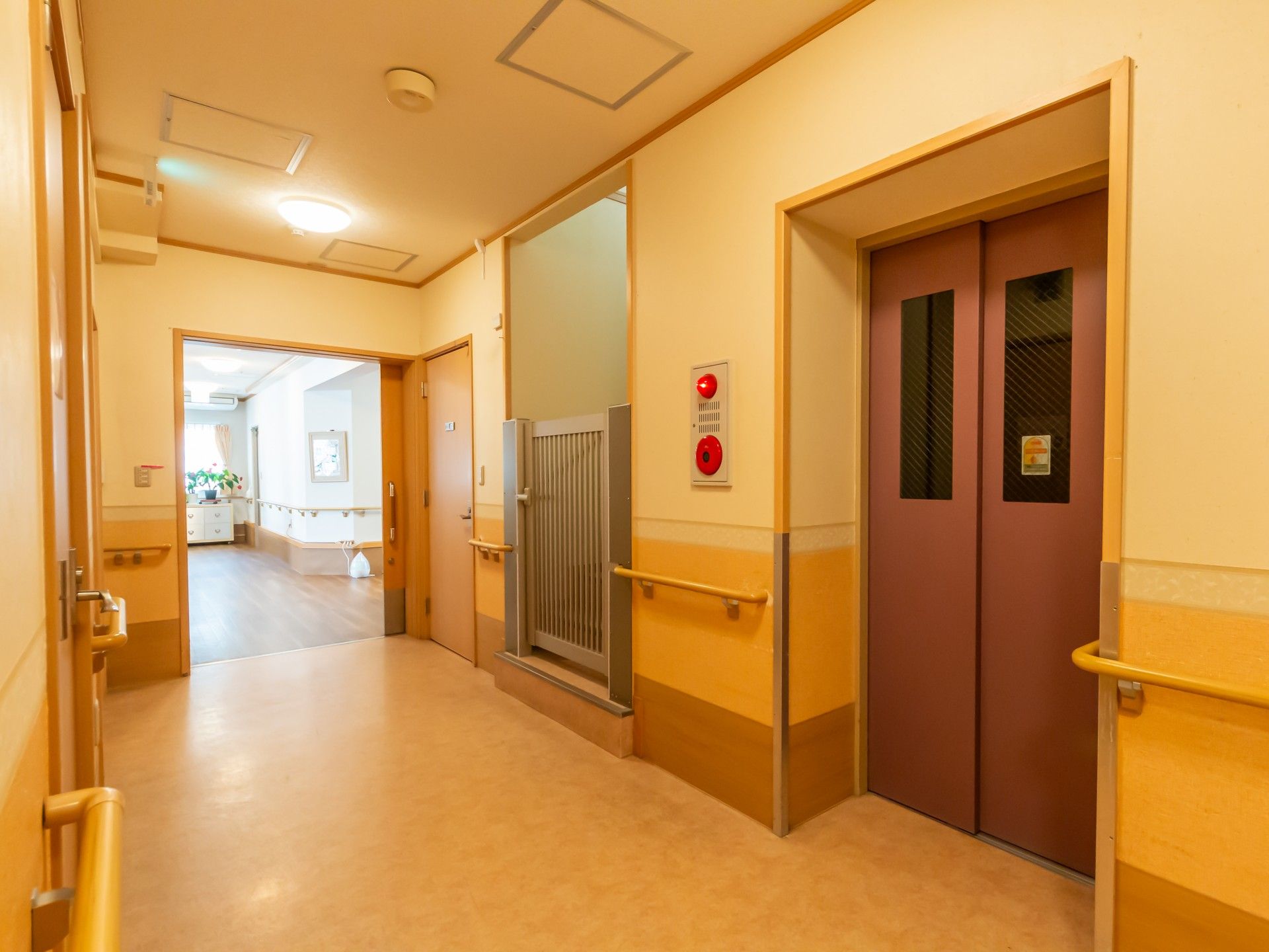 明るく広々とした廊下