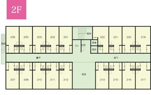 サービス付き高齢者向け住宅 ケアビレッジくるま花水木の2Fのフロアマップ