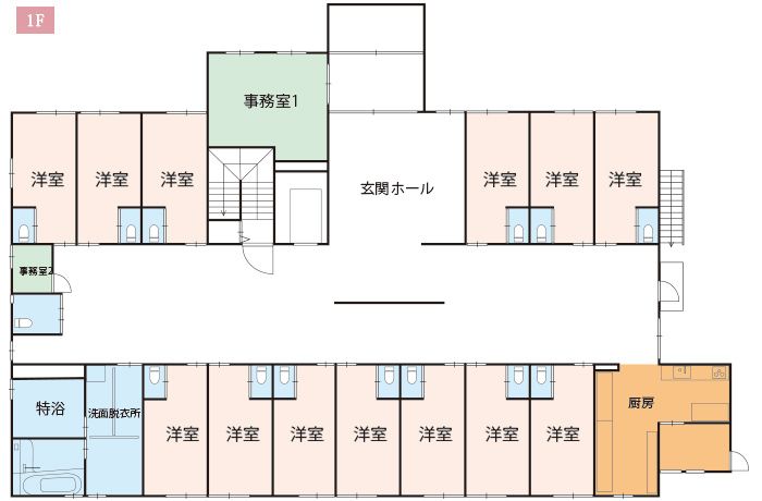 リハビリ特化型 有料老人ホーム ケアテラス上福岡の1Ｆのフロアマップ