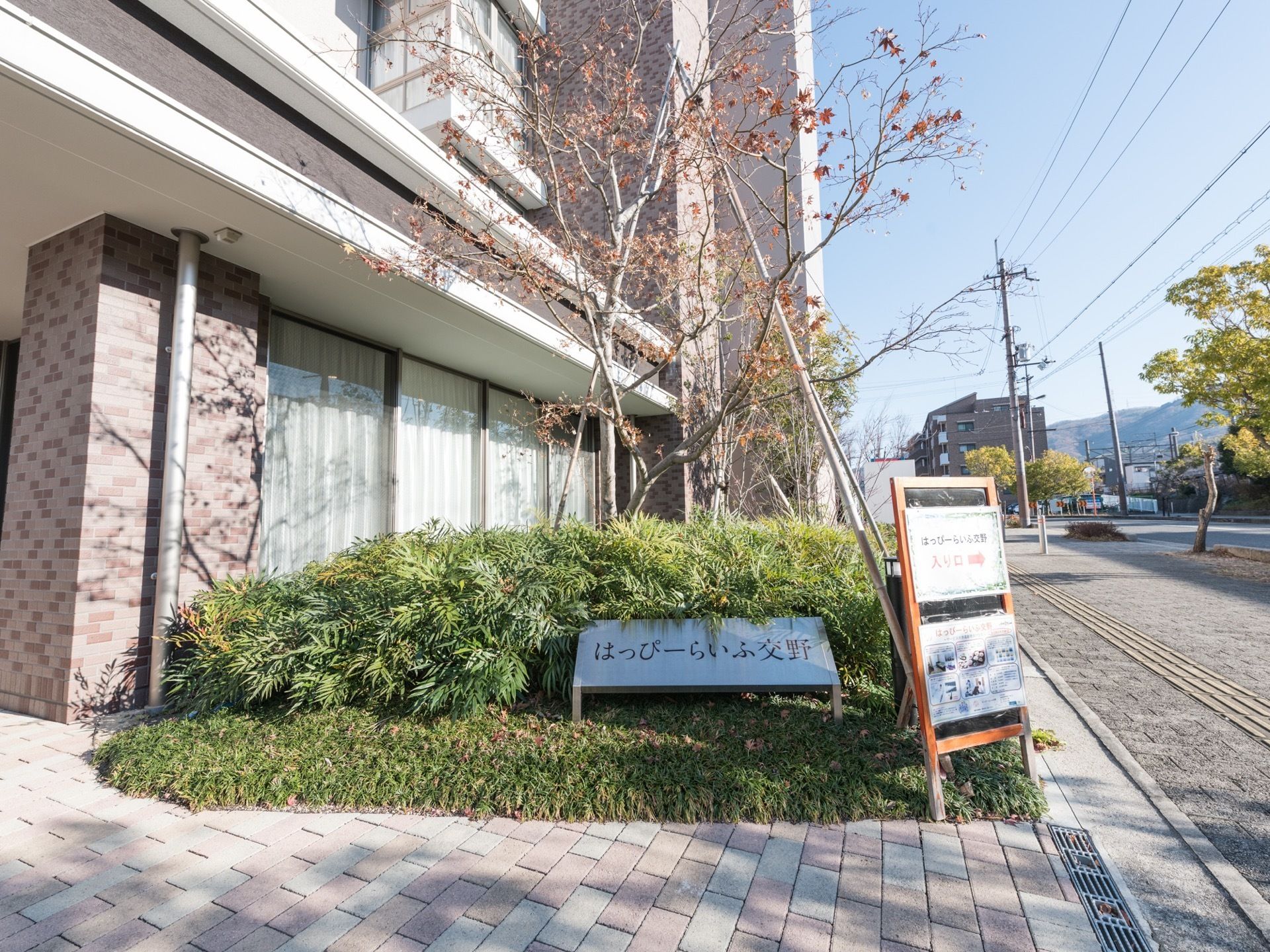 周りはとても奇麗で見通しが良い。さらに、外装は洋風で人の目を引き付け、一見すると介護施設とはわからない造りである。