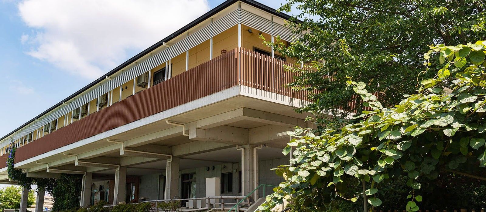 緑に囲まれた建物外観