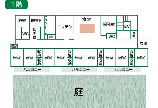 グループホーム かおる狭山の1階のフロアマップ