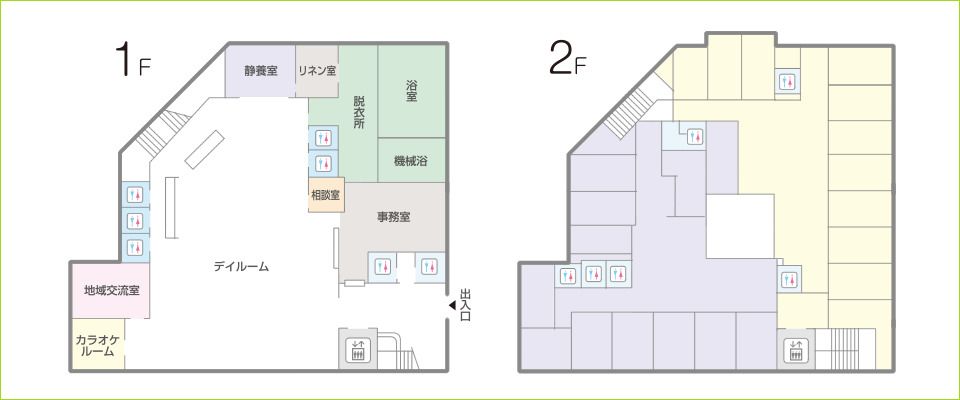グループホーム 輝豊苑の1～2Ｆのフロアマップ