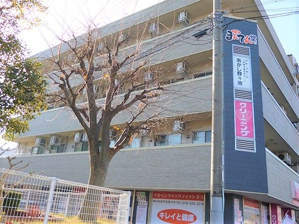 ４階建ての建物の１階部分にはクリーニング店が入っていて、２階より上の階にはすべてベランダが付いている。