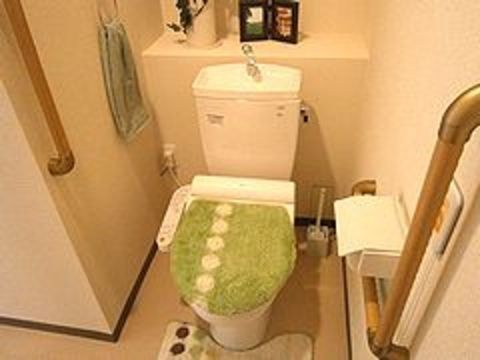 トイレは明るく清潔感がある。手すりが両側の壁にあり、安全に利用することができる。呼び出しボタンがあり、緊急時も安心である。