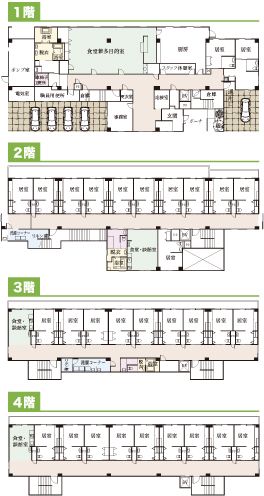 サービス付き高齢者向け住宅 なごみの家の1～4階のフロアマップ