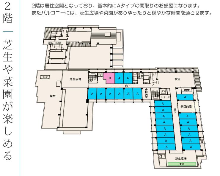 ふくよかケアプラザ大平寺の森の2階のフロアマップ