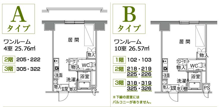 サービス付き高齢者向け住宅 ゆうゆうじてき月寒公園のAタイプ・Ｂタイプの間取り図