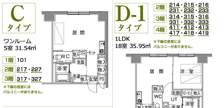 サービス付き高齢者向け住宅 ゆうゆうじてき月寒公園のＣタイプ・Ⅾ1タイプの間取り図