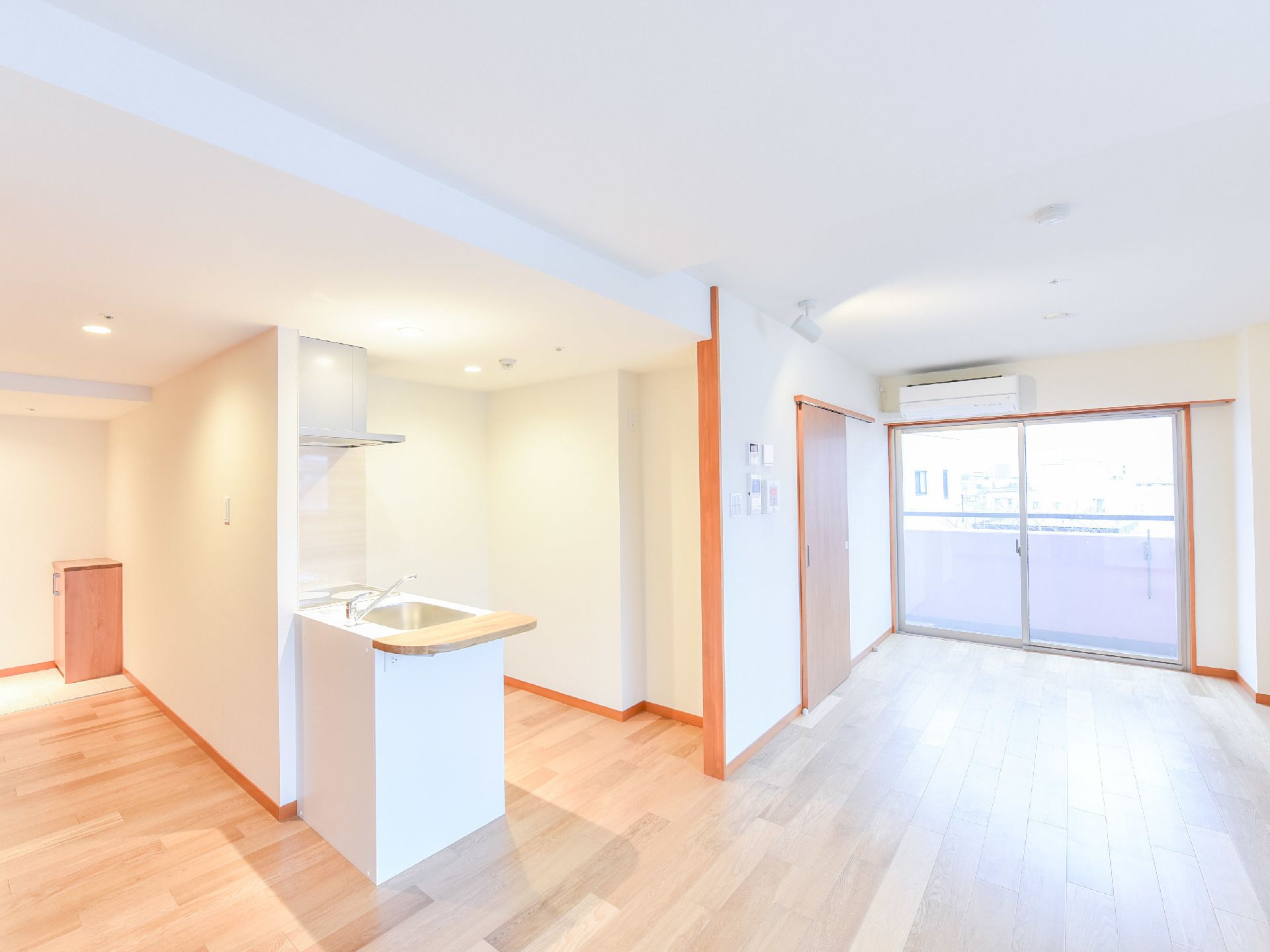 Dタイプの部屋は、リビングダイニングの隣りにキッチン、その奥にトイレとお風呂、広々としたバルコニーが設置された広々とした設計となっている。