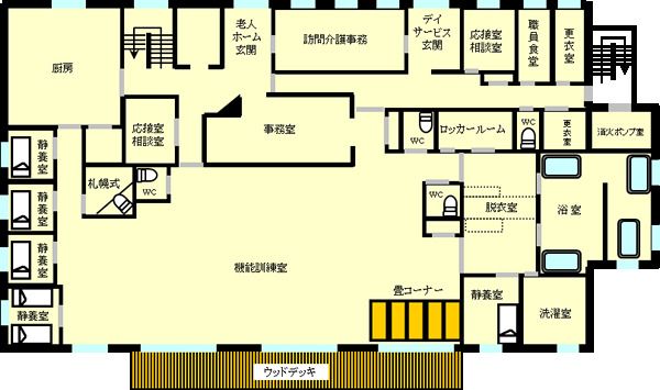 住宅型有料老人ホーム ヴィラ・カワイの1Ｆ：デイサービスのフロアマップ