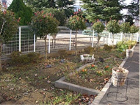 「グループホーム愛和 ハート＆ハートあだち」庭園。園芸を楽しまれる方も珍しくないです。