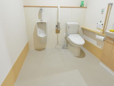 「サービス付高齢者向け住宅 ラポール樂翁館」トイレ。幅広いスペースを確保しており、便座のふたは閉まっております。
