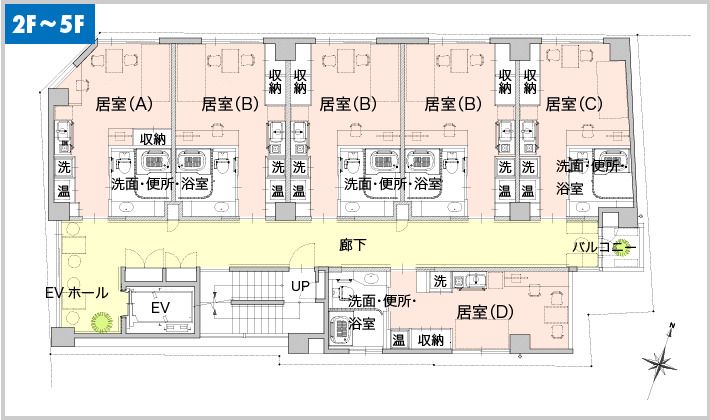 ウィステリア新上橋の2～5Ｆのフロアマップ