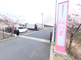 入口に桜が咲く介護施設