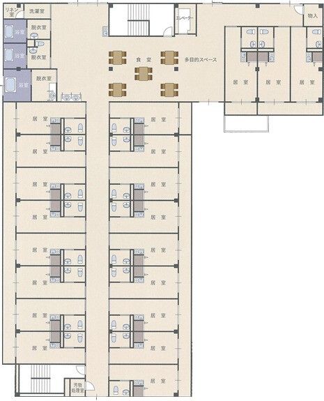 ほのか東住吉の2～3Fのフロアマップ