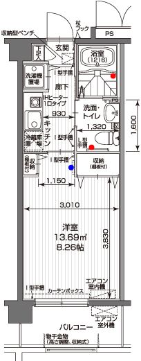 アイリスガーデン昭島の1Kの間取り図
