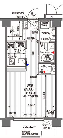 アイリスガーデン昭島の1R+Wの間取り図