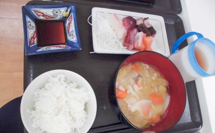 たことサーモンの刺身とご飯と味噌汁
