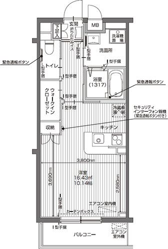 アイリスガーデン昭島 昭和の森の1R+W（Bタイプ）の間取り図
