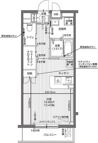 アイリスガーデン昭島 昭和の森の1R+W（Cタイプ）の間取り図