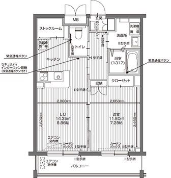 アイリスガーデン昭島 昭和の森の1LDK（Dタイプ）の間取り図