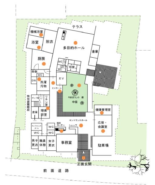 介護付有料老人ホームライフェールの1Fのフロアマップ