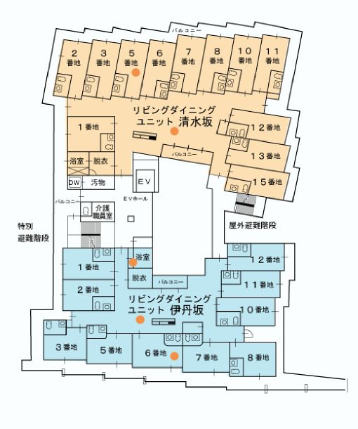 介護付有料老人ホームライフェールの2Fのフロアマップ