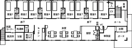 相模原ケアハートガーデン グループホーム あじさいのフロアマップ1のフロアマップ