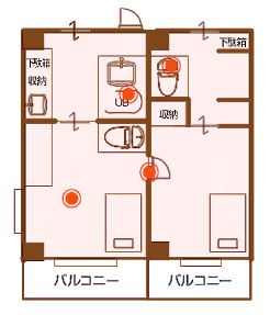 エコハウス三国ヶ丘のご夫婦用・洋室タイプお風呂付の間取り図