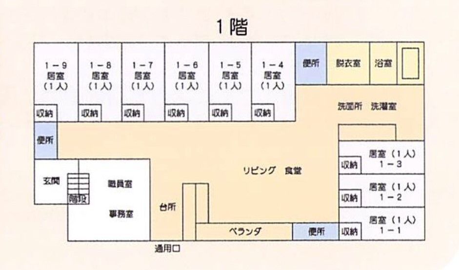 グループホーム 婦中の家の1階のフロアマップ