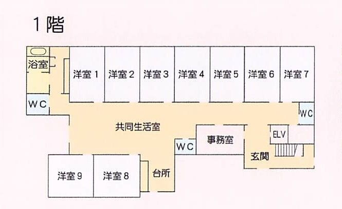 有料老人ホーム 婦中の家の1階のフロアマップ