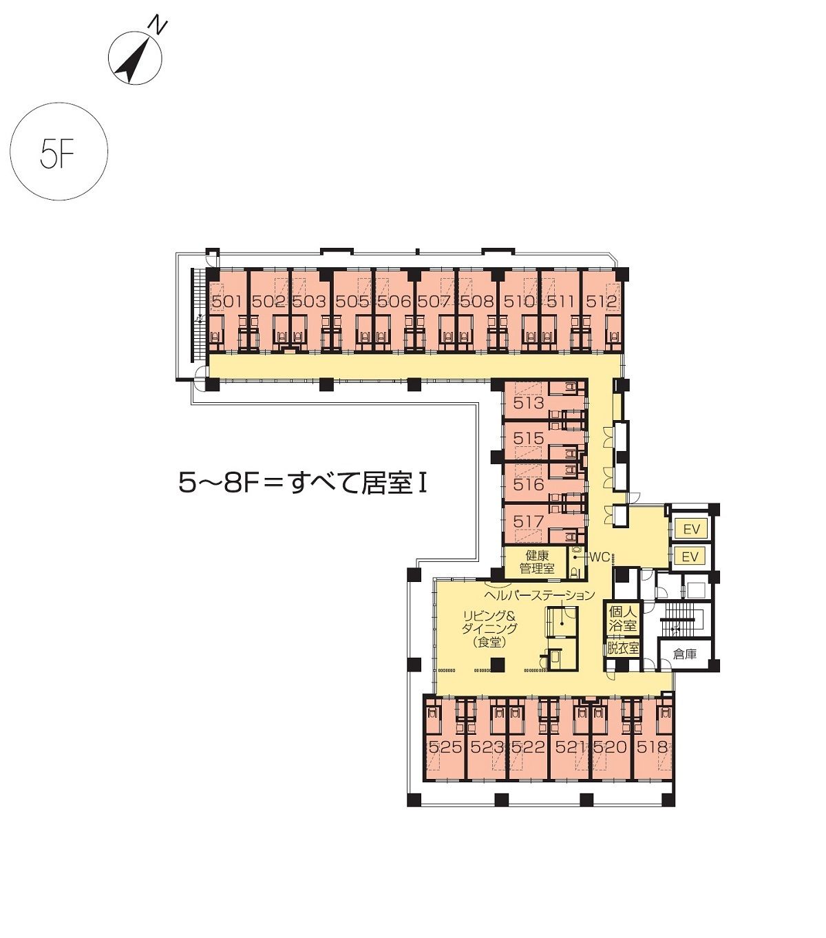ニチイホーム勝どきの5Ｆのフロアマップ