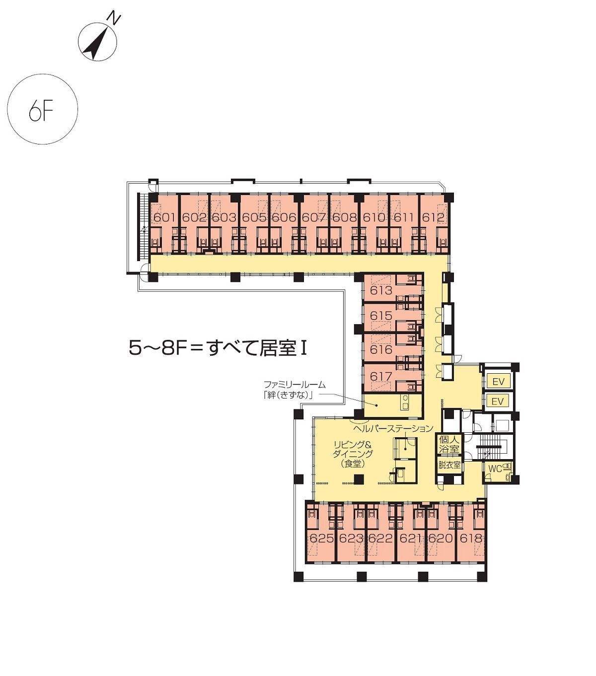 ニチイホーム勝どきの6Ｆのフロアマップ