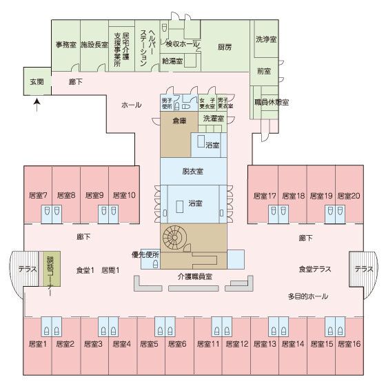 住宅型有料老人ホーム 美里園のフロアマップ1のフロアマップ