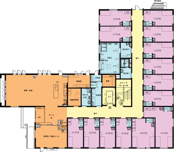 サービス付き高齢者向け住宅 スタイルケア越谷の1Ｆのフロアマップ