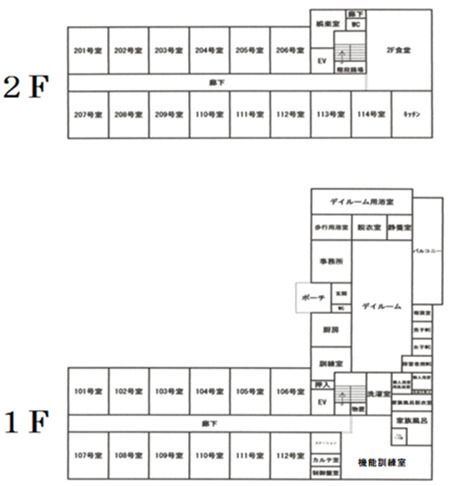 高齢者住宅ありがとうの1～2Ｆのフロアマップ