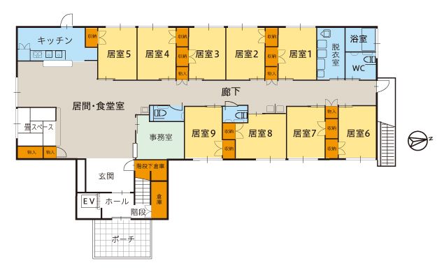 ツクイ松山南江戸 グループホームのフロアマップ1のフロアマップ