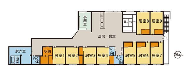 ツクイ富山萩原 グループホームのフロアマップ1のフロアマップ