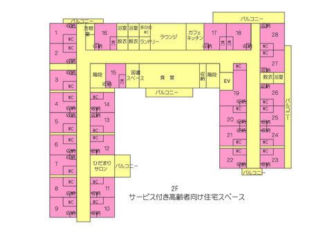 サービス付き高齢者向け住宅 太陽の郷愛島の2Ｆのフロアマップ
