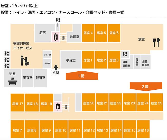 ソレイユ照照の1～2階のフロアマップ