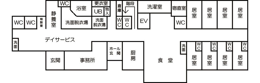 住宅型有料老人ホーム ふわりの１階のフロアマップ