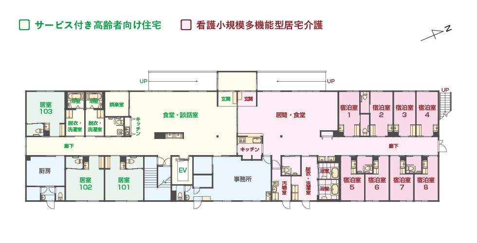 エイジフリーハウス堺浜寺の1Ｆのフロアマップ