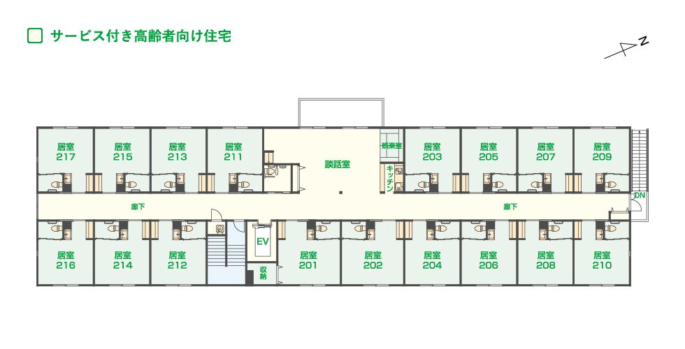 エイジフリーハウス堺浜寺の2Ｆのフロアマップ