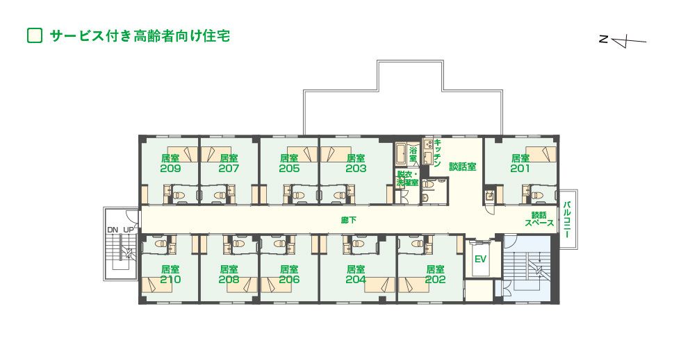 エイジフリーハウス堺八田の2Ｆのフロアマップ