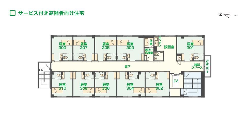 エイジフリーハウス堺八田の3Ｆのフロアマップ