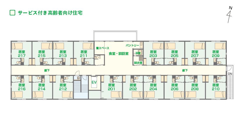 エイジフリーハウス相模原横山台の2Ｆのフロアマップ