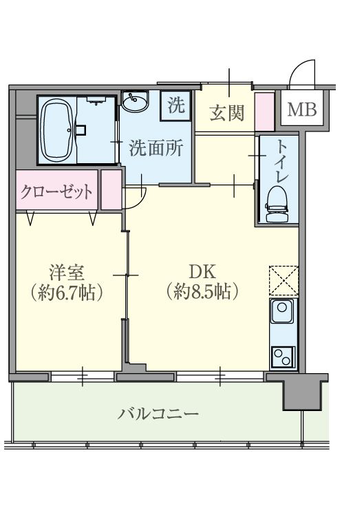 センチュリーテラス船橋壱番館の1DKタイプの間取り図