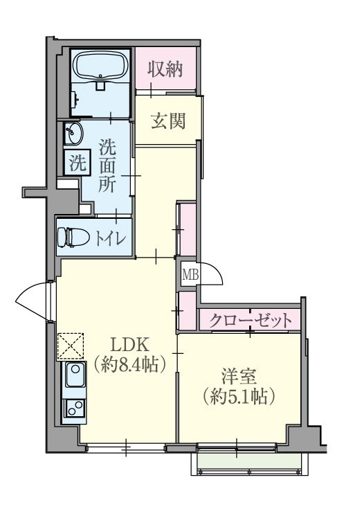 センチュリーテラス船橋壱番館の1LDK-B typeの間取り図